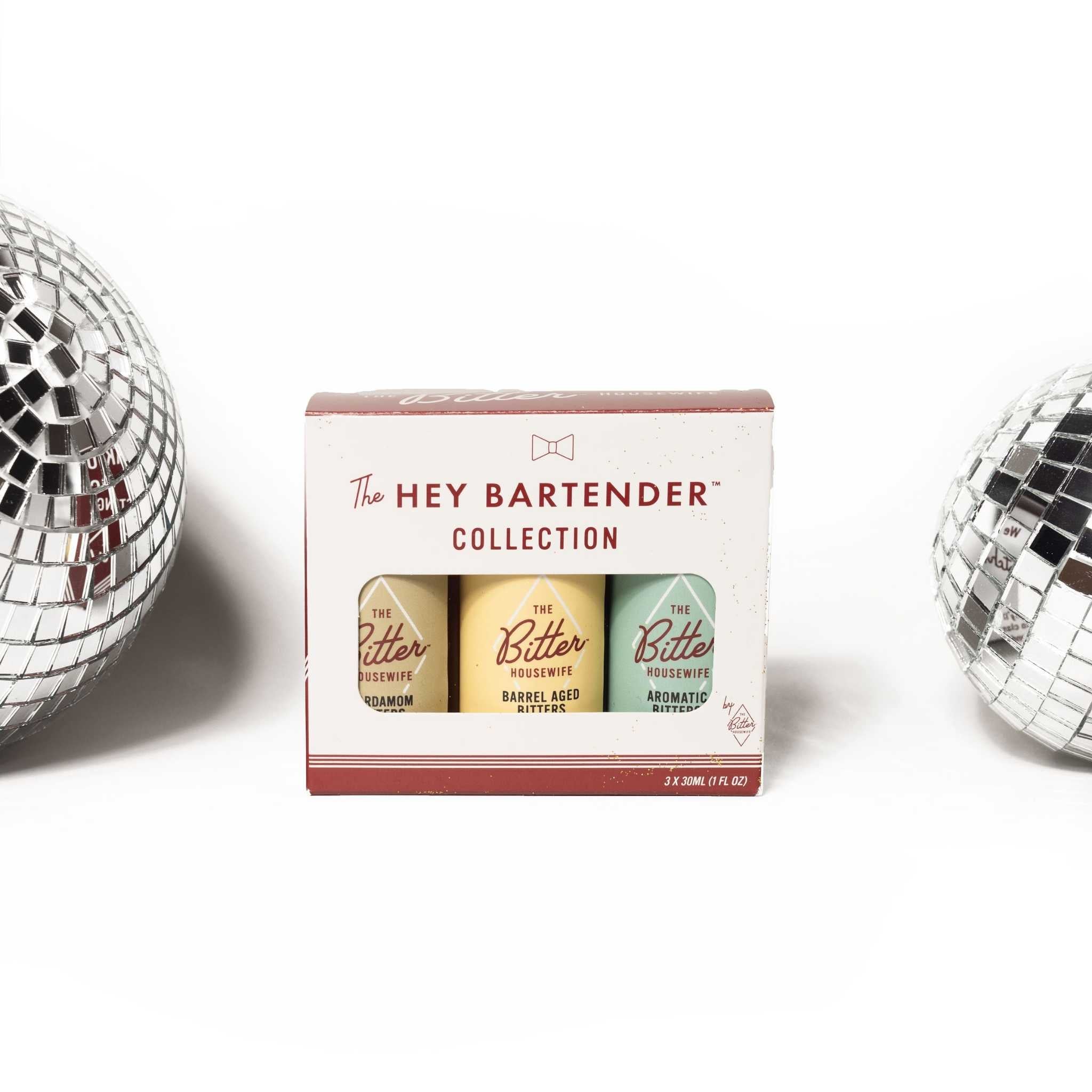 Hey Bartender Bitters Collect: a gift set or sample pack of 3 different types of bitters in partnership with the Bitter Housewife- another female founded brand. Use bitters to experiment and try out the different types: Cardamom, Barrel Aged and Aromatic. Perfect stocking stuffer for the holidays
